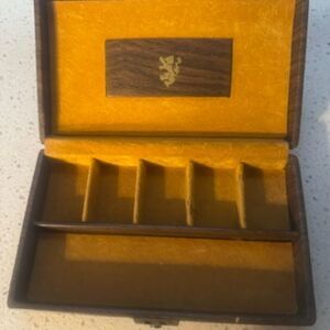 Vintage 1960s Midcentury Wood Men's Travel Portable Valet Case Jewelry Box